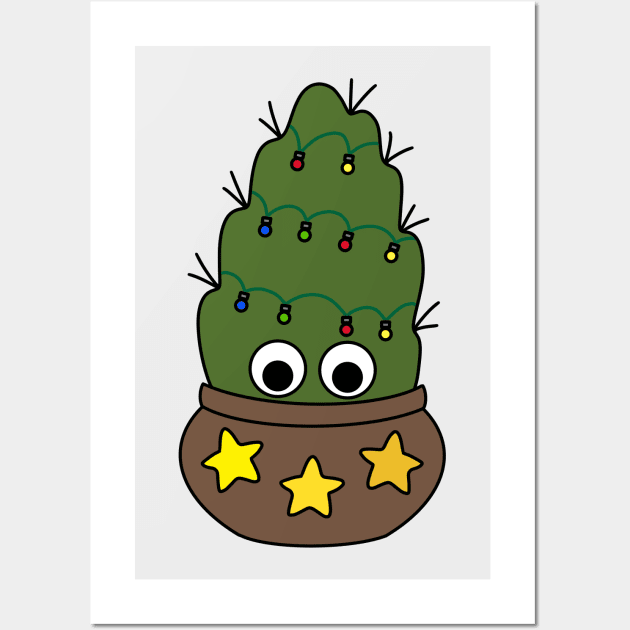 Cute Cactus Design #223: Cactus With Christmas Lights Wall Art by DreamCactus